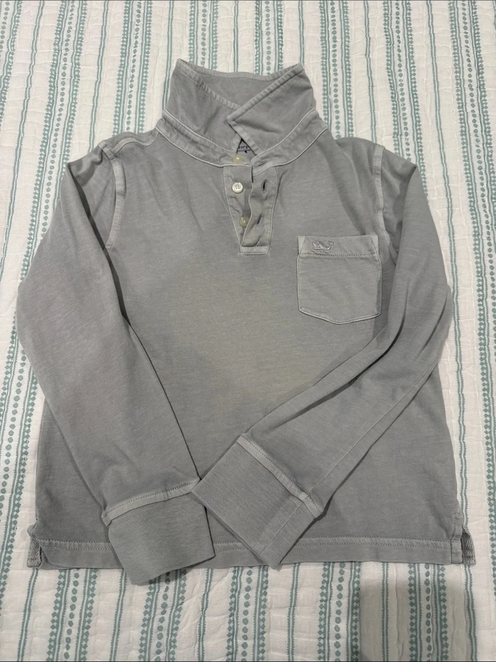 Vineyard Vines Kids Long Sleeve Polo in Light Gray